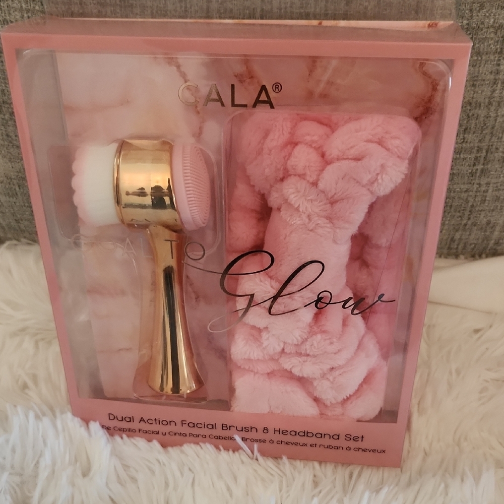 Gala Dual Action Facial Brush & Headband Set - Pink and Gold